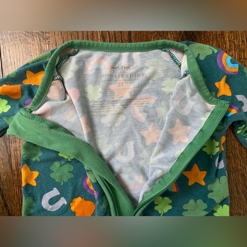 Little Sleepies PJs 3T unisex gender neutral toddler St. Patrick's One-Piece - Picture 9 of 13